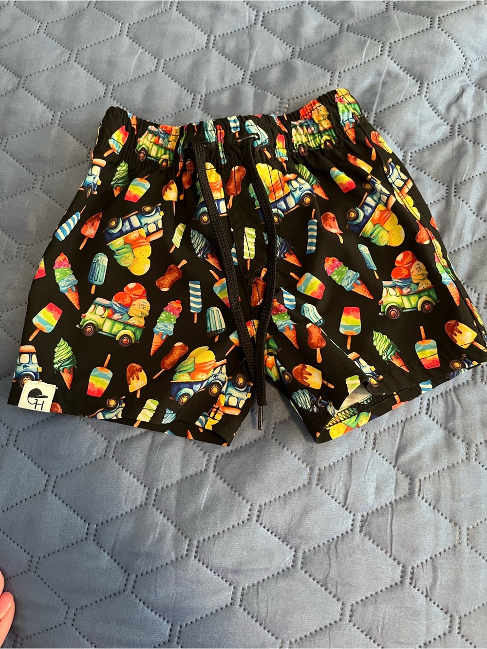 Kids Black Swim Trunks with Colorful Ice Cream & Popsicle Print
